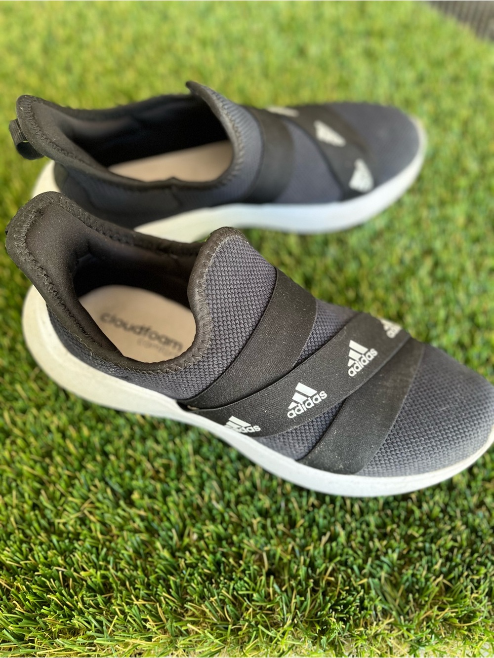 Adidas Black and White Slip-On Athletic Sneakers